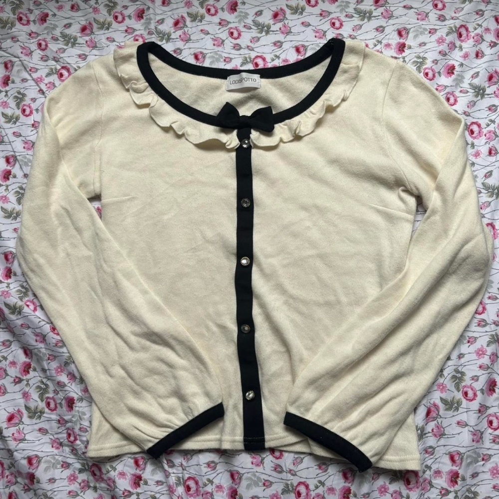 Cream Cardigan with Black Trim